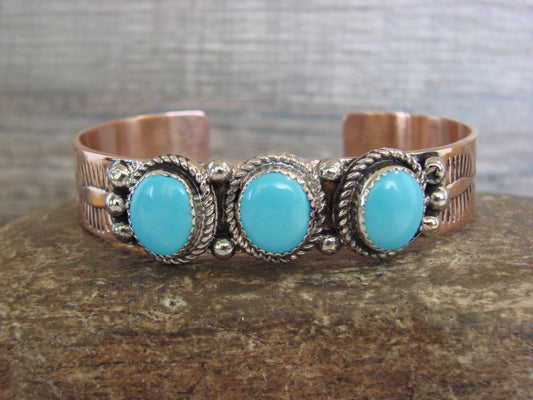 Native American Copper & Turquoise Bracelet by Cleveland