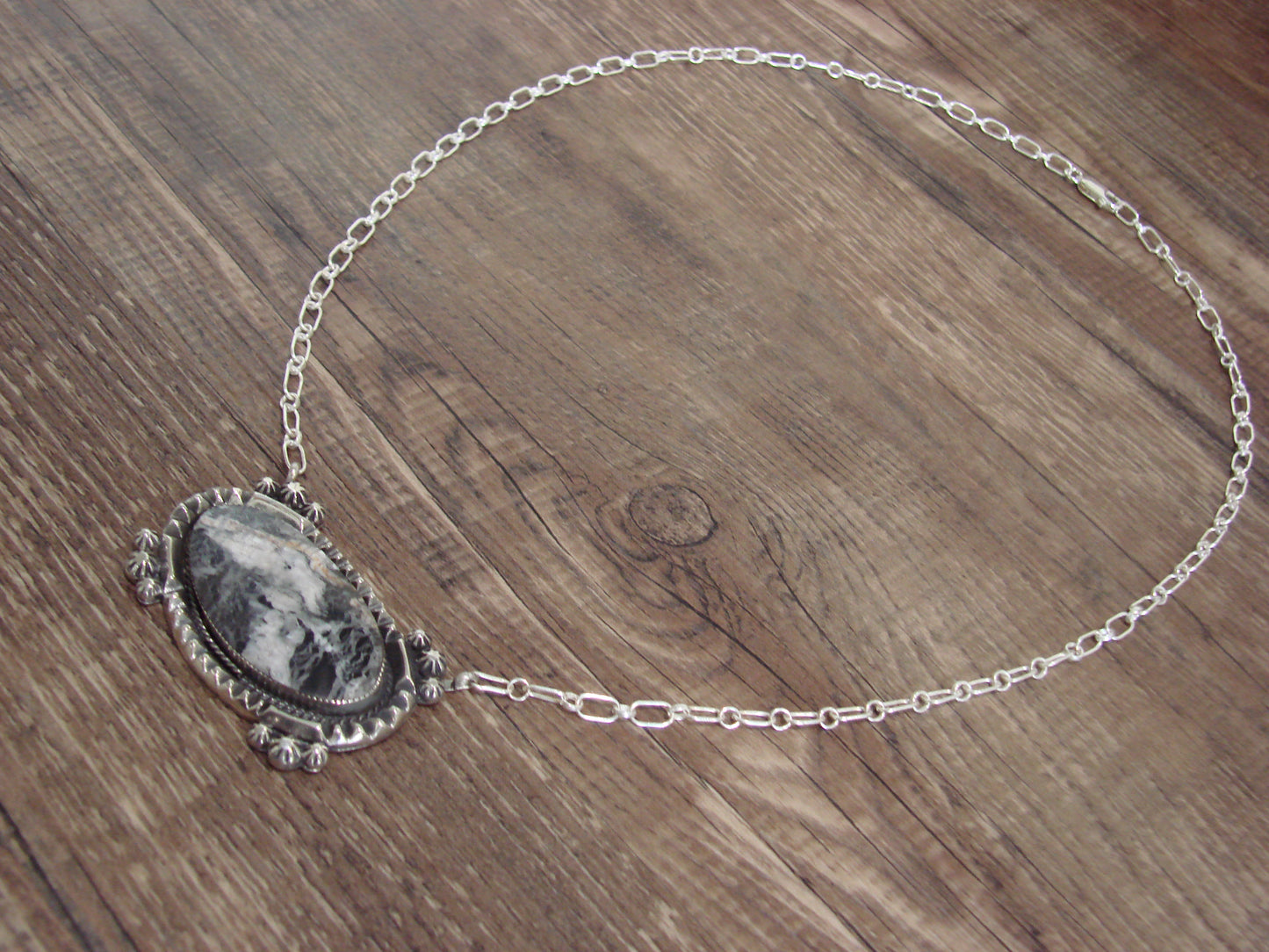 Native American 20" Sterling Silver & White Buffalo Turquoise Necklace by Belin