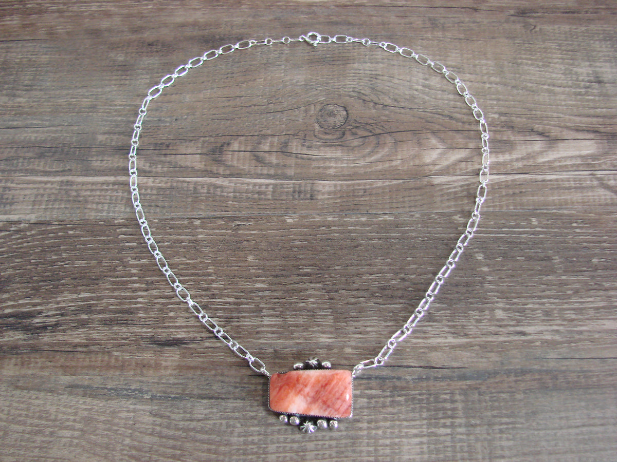 Native American Sterling Silver & Spiny Oyster Link Necklace by Jack