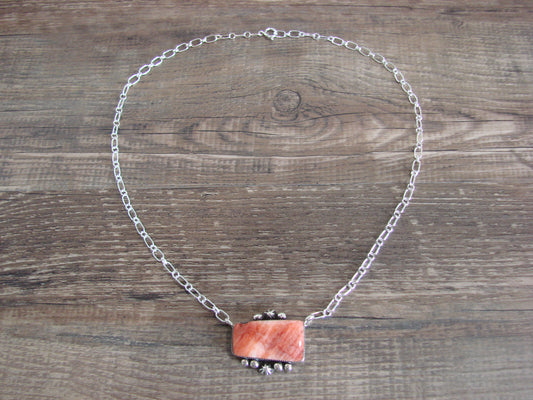 Native American Sterling Silver & Spiny Oyster Link Necklace by Jack