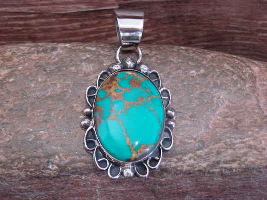 Native American Nickel Silver & Turquoise Howlite Pendant - Cleveland