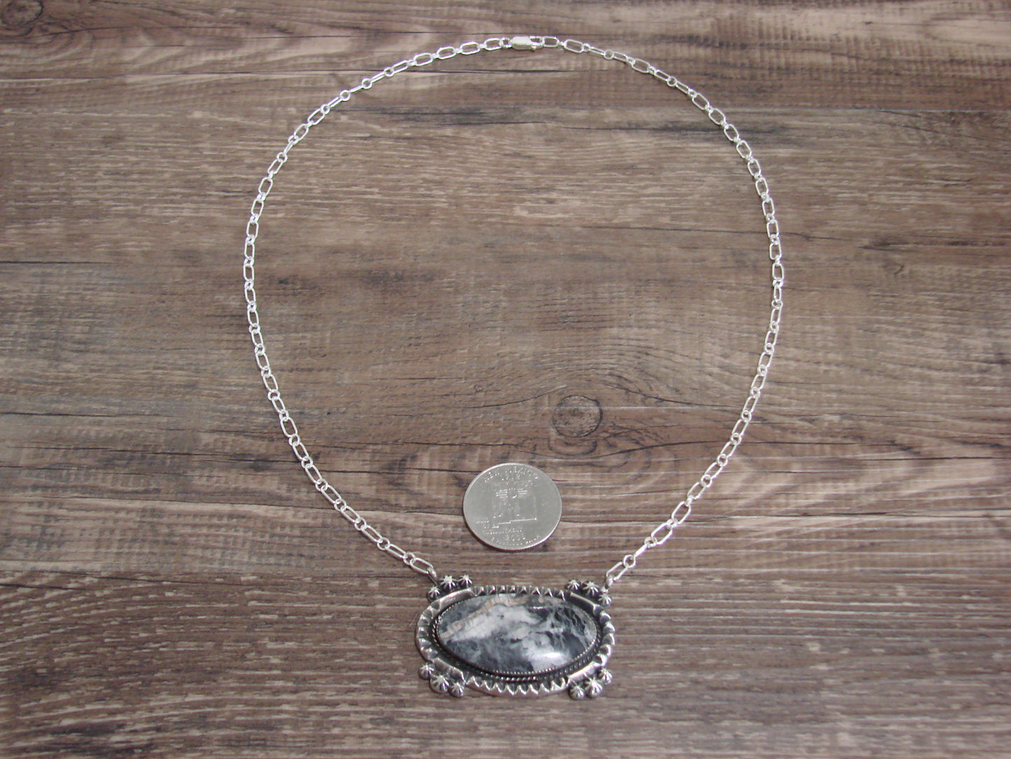 Native American 20" Sterling Silver & White Buffalo Turquoise Necklace by Belin