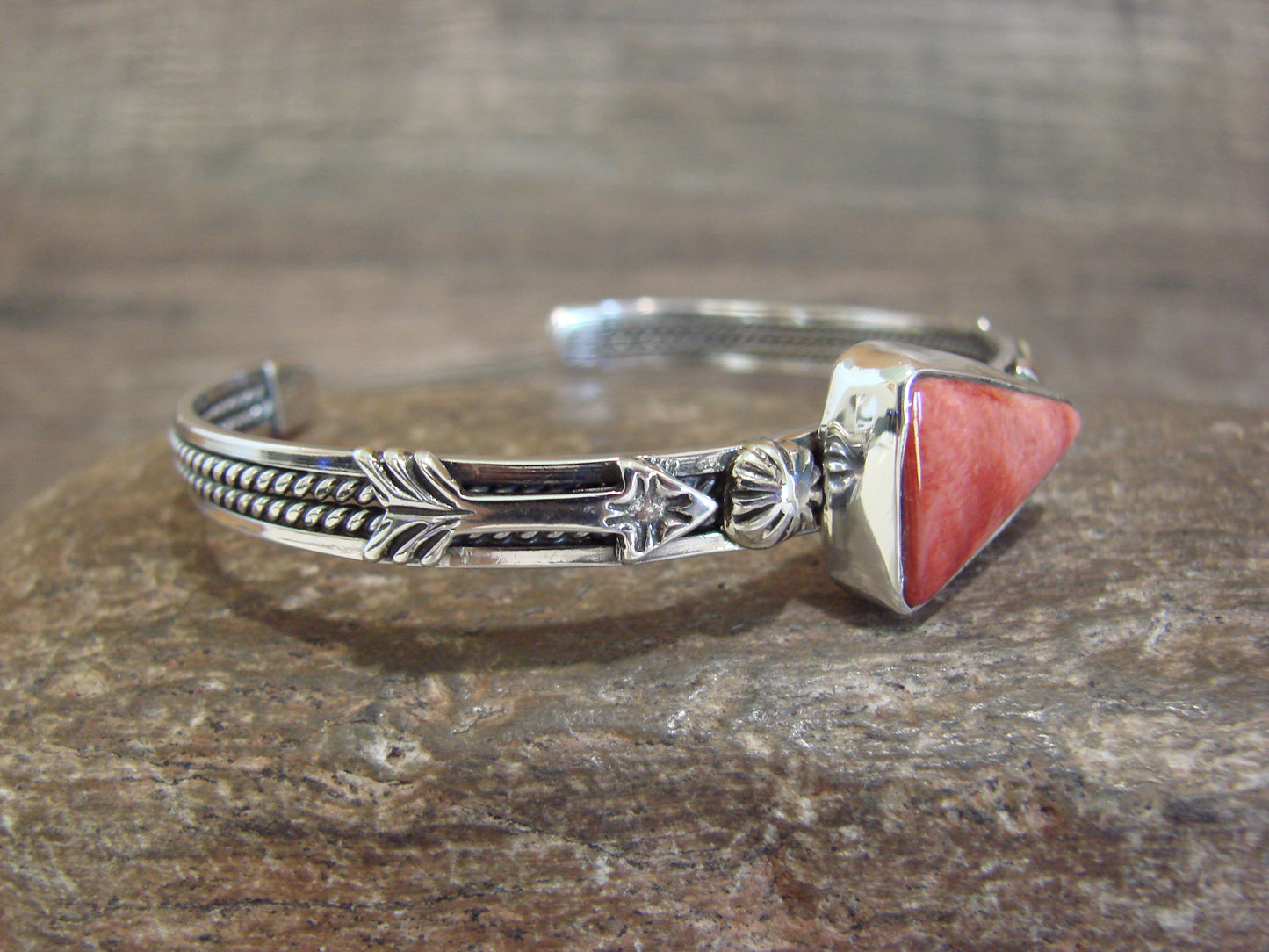 Native American Sterling Silver & Spiny Oyster Arrow Bracelet - Benally