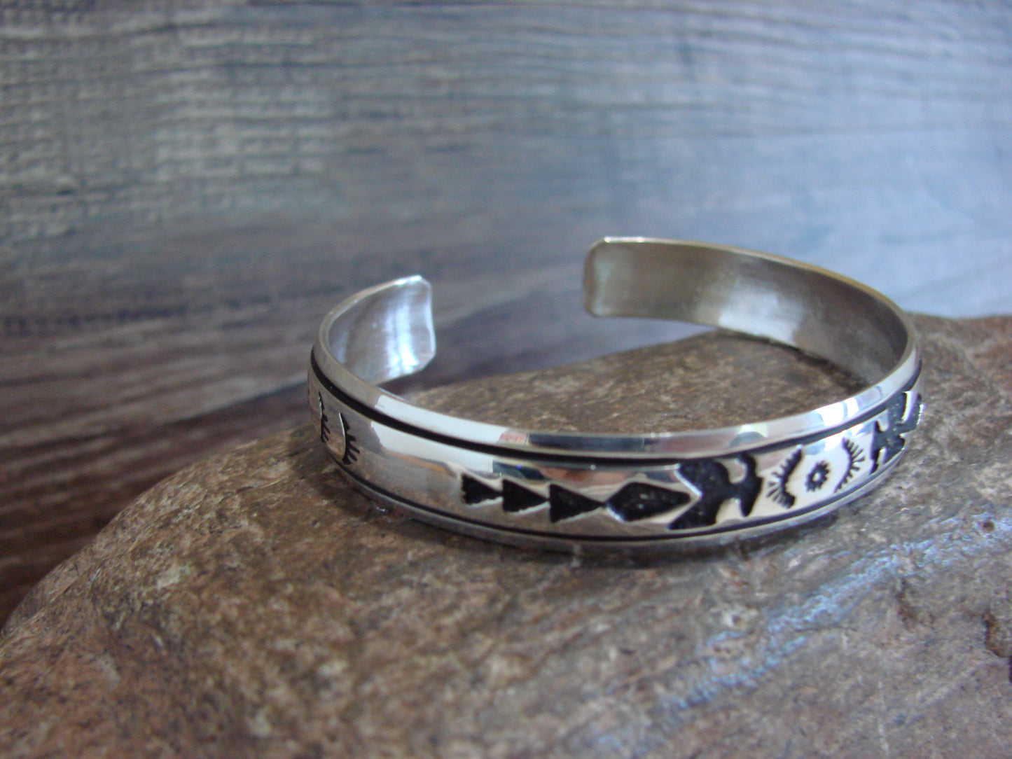 Native American Sterling Silver 3/8" Petroglyph Bracelet by Singer