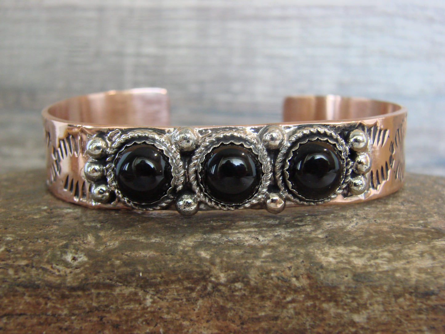 Native American Copper & Onyx Bracelet by Cleveland
