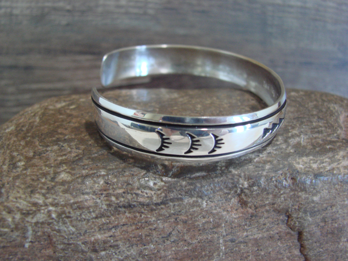 Native American Sterling Silver 3/8" Petroglyph Bracelet by Singer