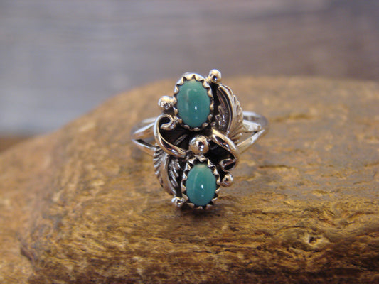 Native American Sterling Silver & Turquoise Feather Ring - Largo - Size 7