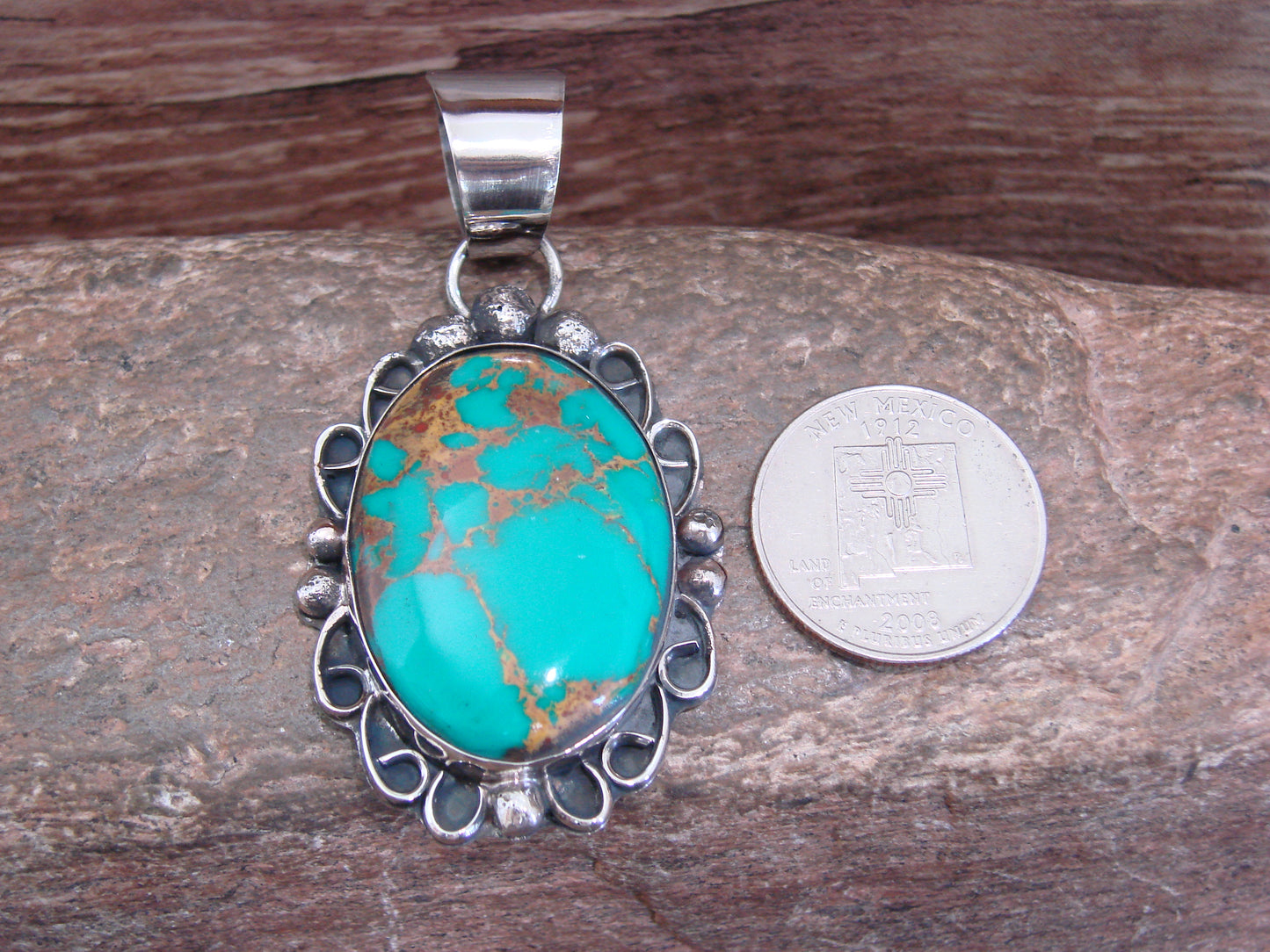 Native American Nickel Silver & Turquoise Howlite Pendant - Cleveland