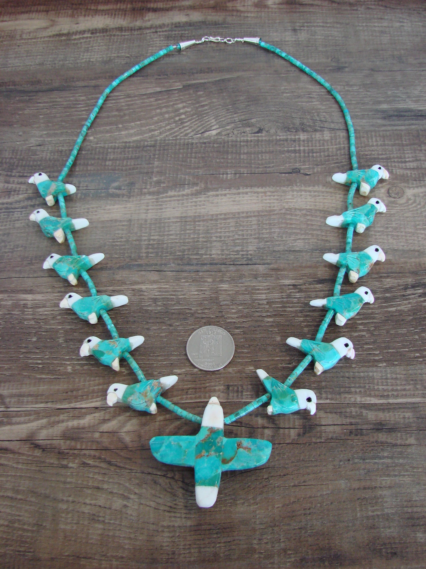 Hand Carved Turquoise Eagle Fetish Necklace - Matt Mitchell