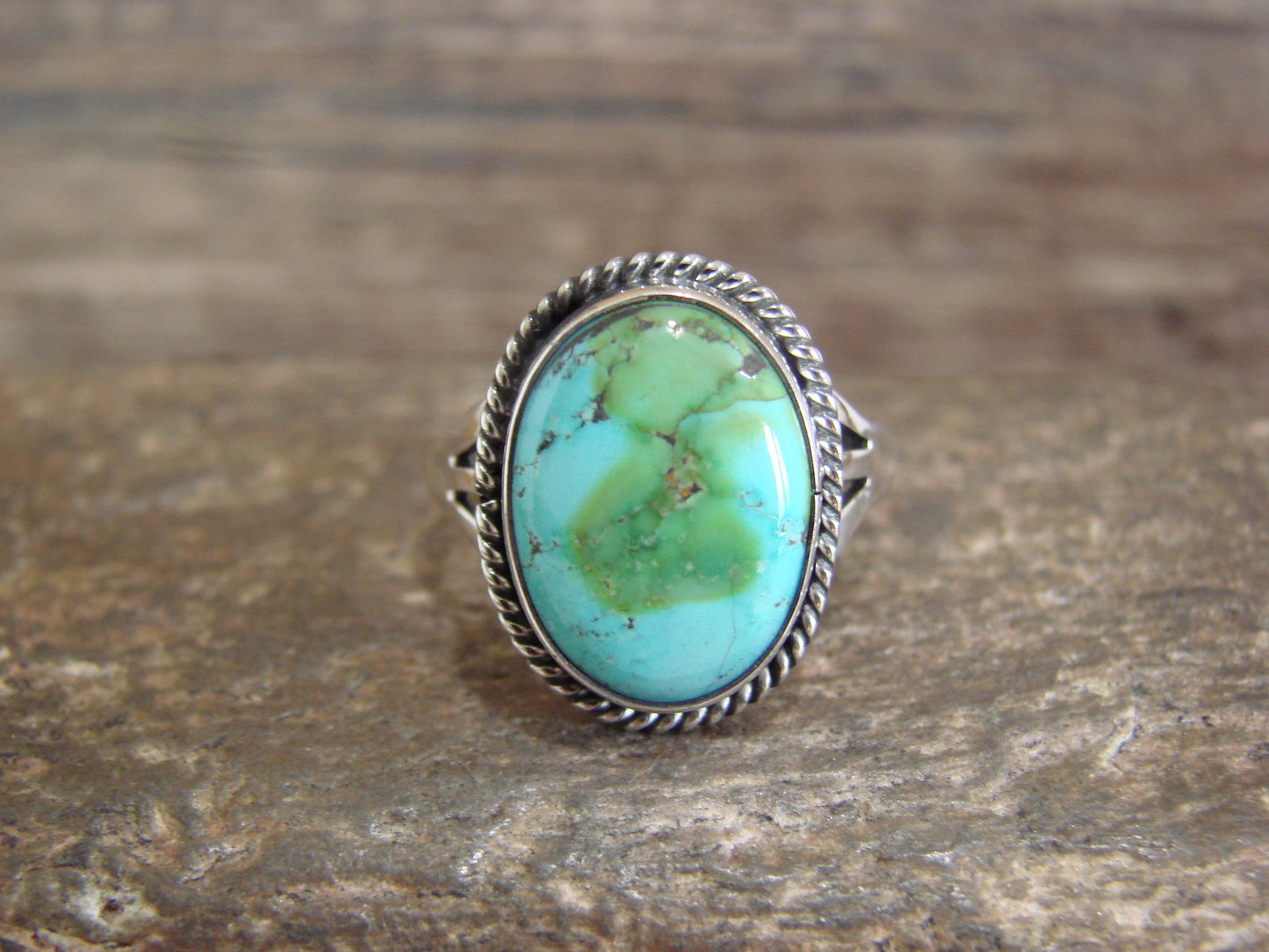 Native American Sterling Silver & Sonoran Turquoise Ring by Saunders - Size 8