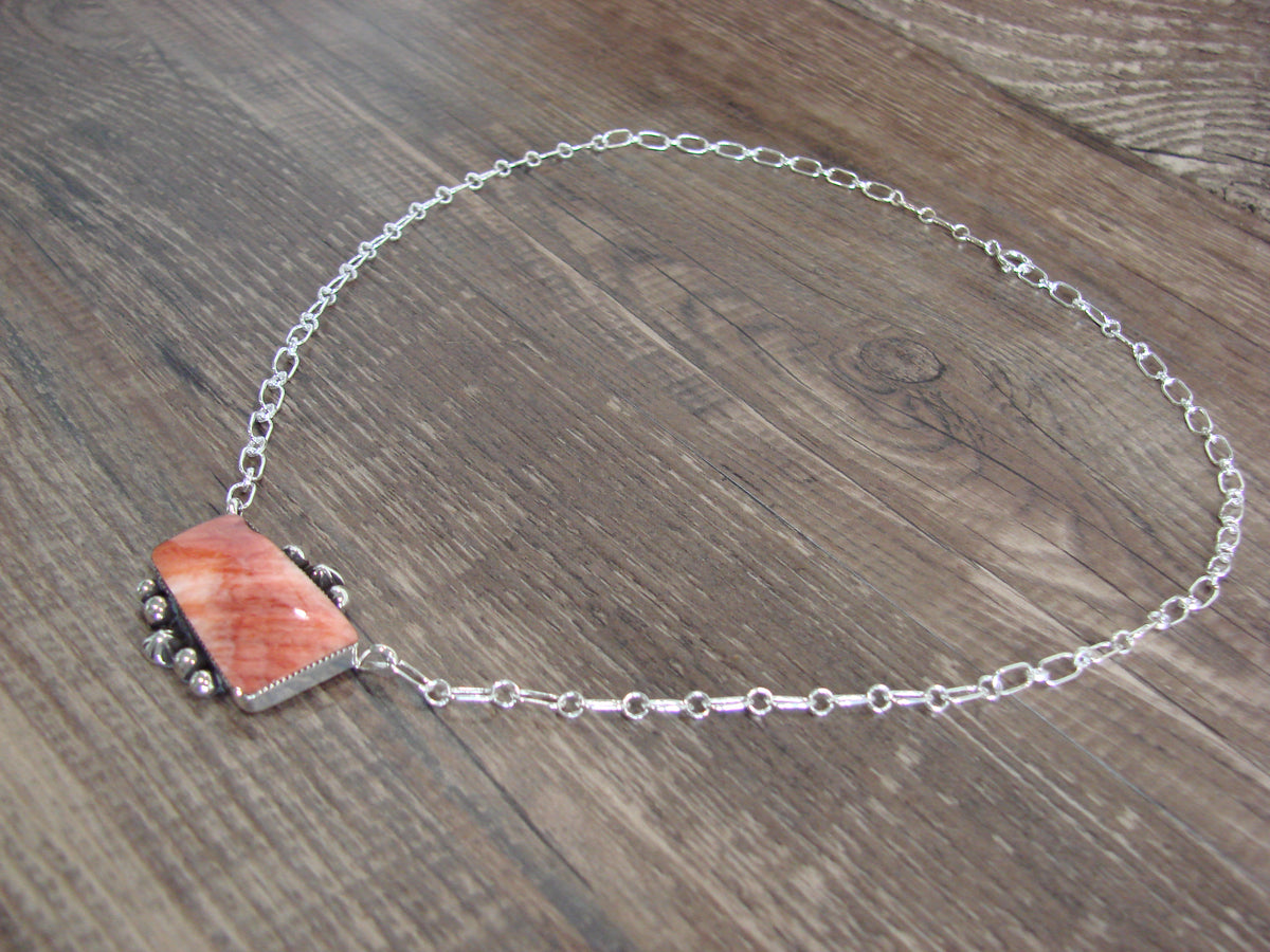 Native American Sterling Silver & Spiny Oyster Link Necklace by Jack