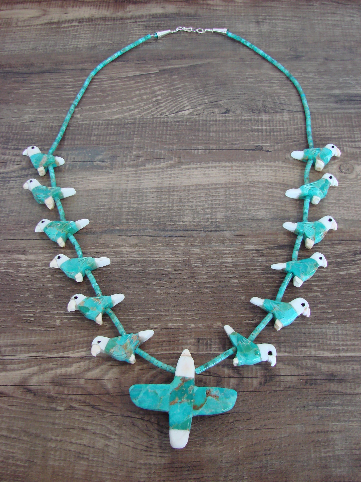 Hand Carved Turquoise Eagle Fetish Necklace - Matt Mitchell