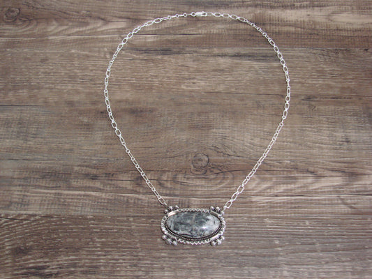Native American 20" Sterling Silver & White Buffalo Turquoise Necklace by Belin