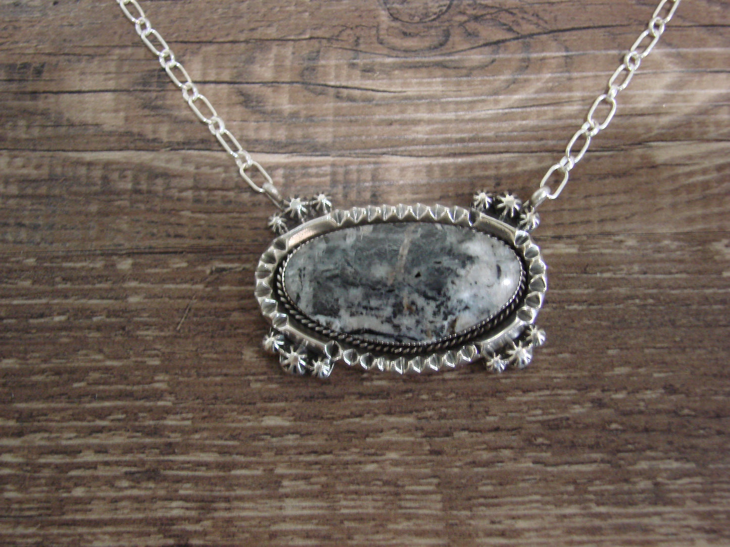 Native American 20" Sterling Silver & White Buffalo Turquoise Necklace by Belin