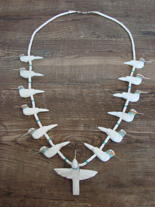 Hand Carved White Marble Hummingbird Fetish Necklace Matt Mitchell