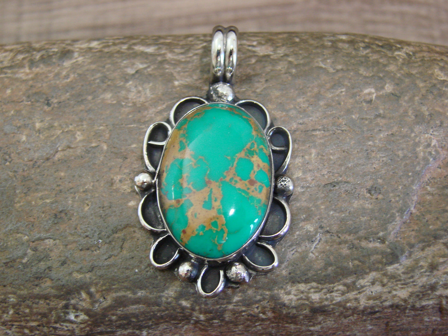 Native American Nickel Silver & Turquoise Howlite Pendant - Cleveland