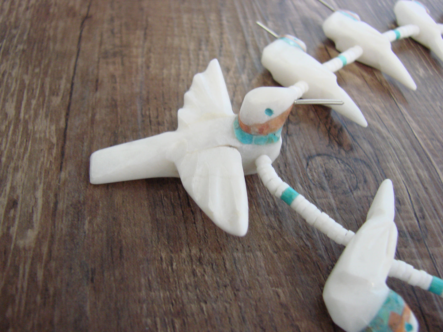 Hand Carved White Marble Hummingbird Fetish Necklace Matt Mitchell