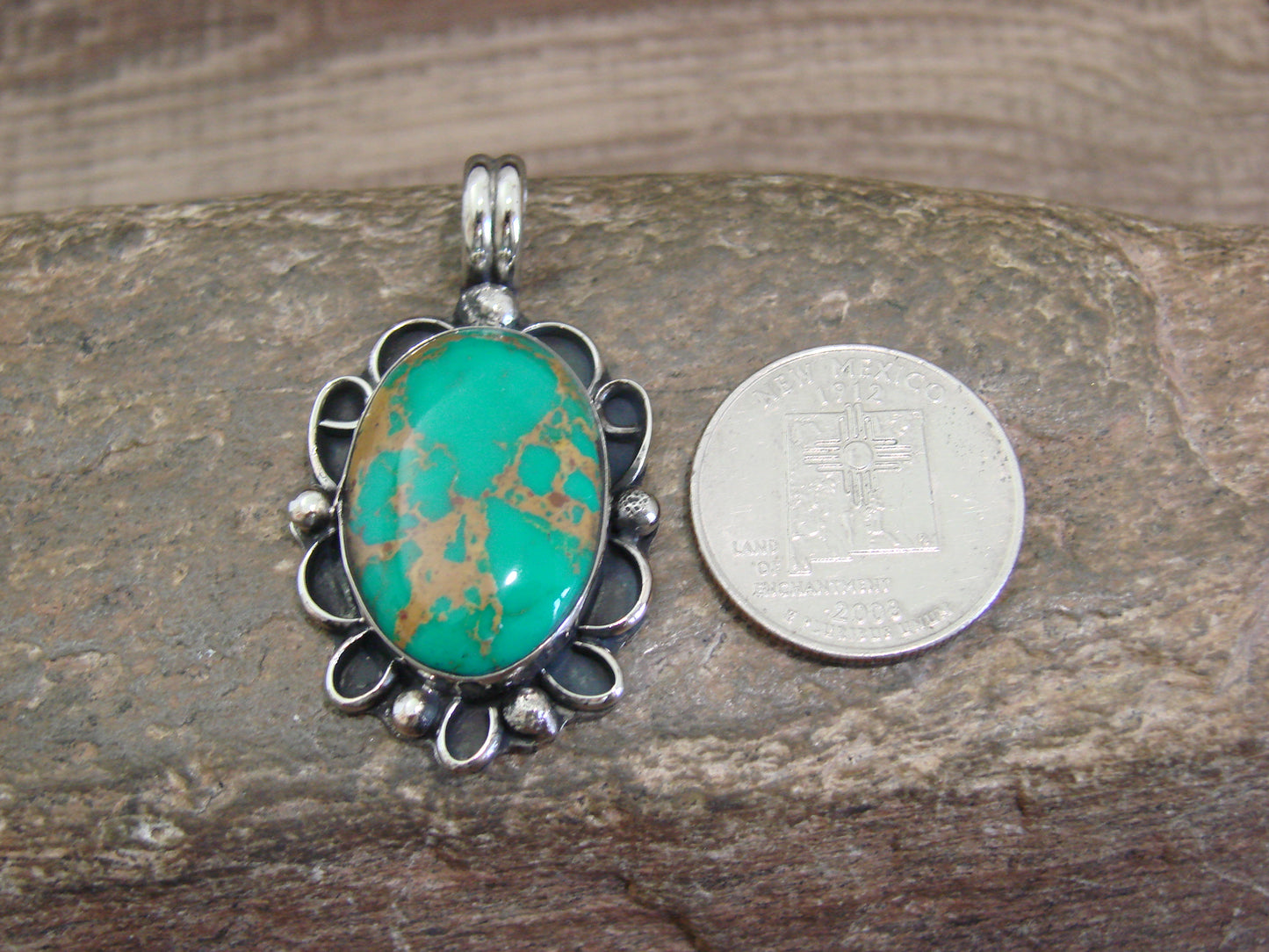 Native American Nickel Silver & Turquoise Howlite Pendant - Cleveland