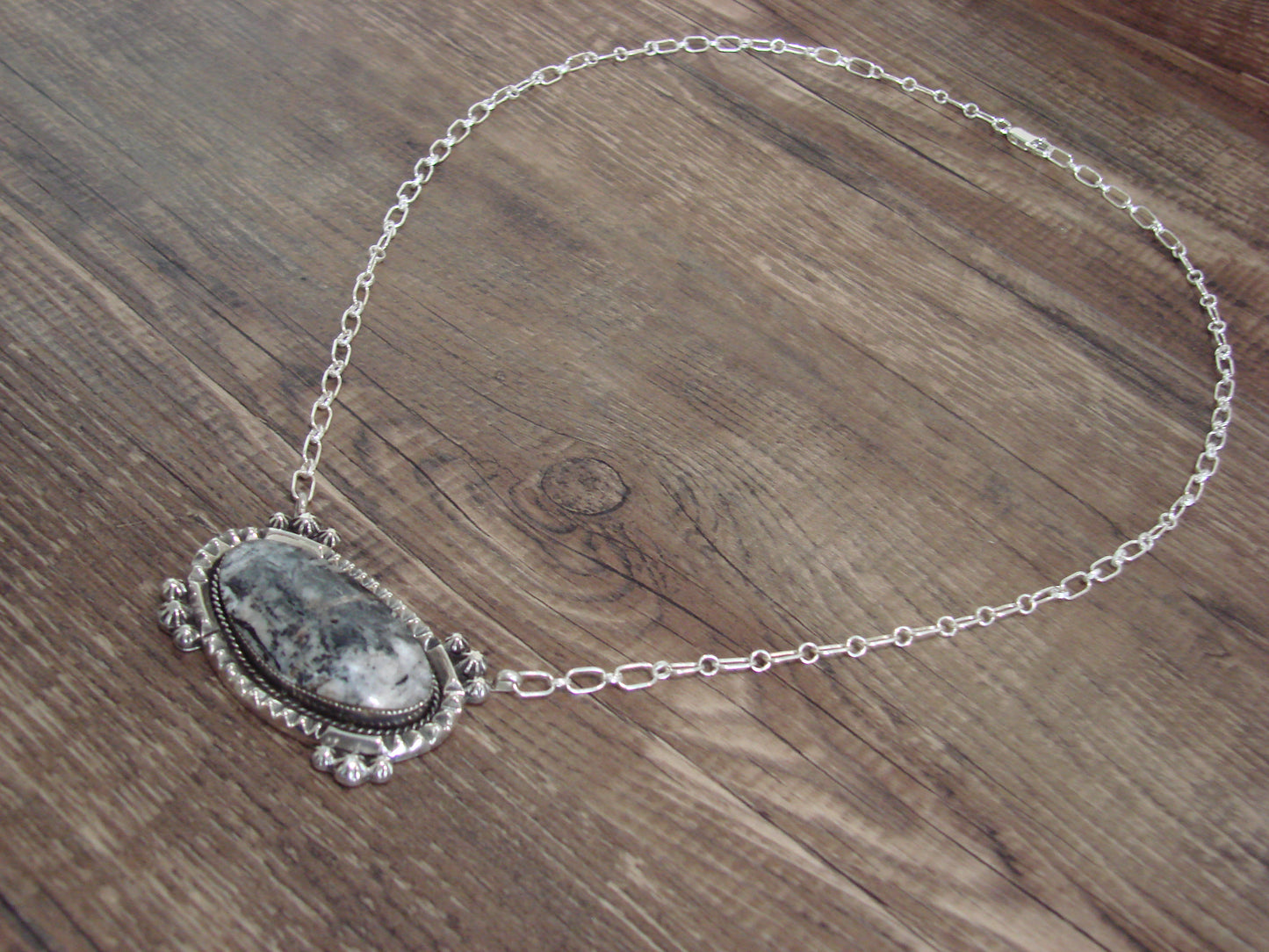 Native American 20" Sterling Silver & White Buffalo Turquoise Necklace by Belin