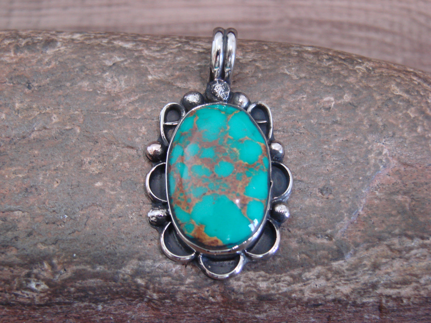 Native American Nickel Silver & Turquoise Howlite Pendant - Cleveland