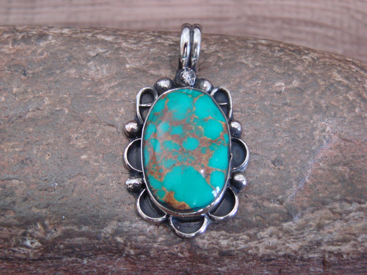 Native American Nickel Silver & Turquoise Howlite Pendant - Cleveland