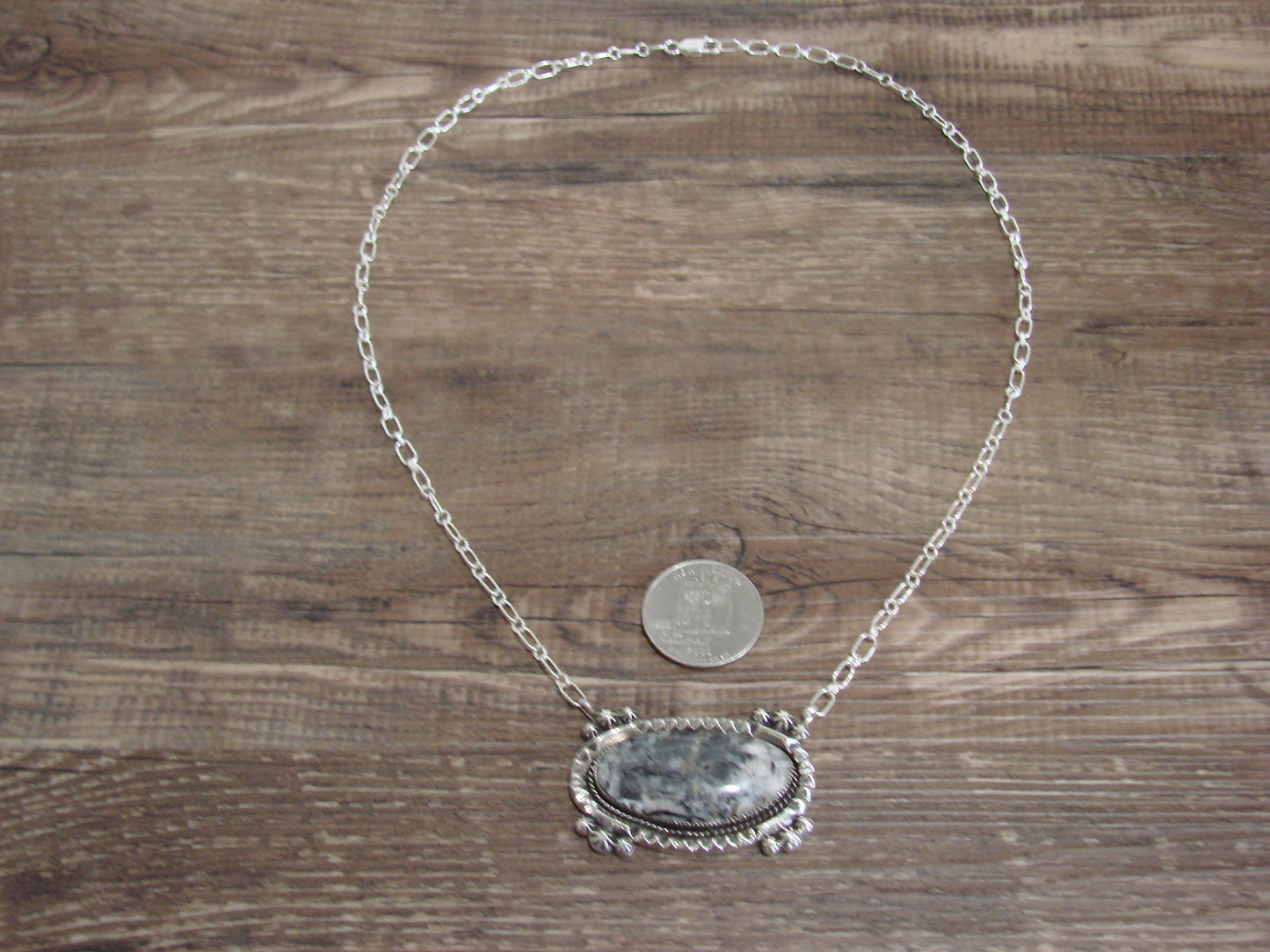 Native American 20" Sterling Silver & White Buffalo Turquoise Necklace by Belin