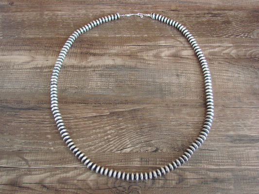 Native American Sterling Silver Rondelle Navajo Pearl 24" Necklace by Halwood