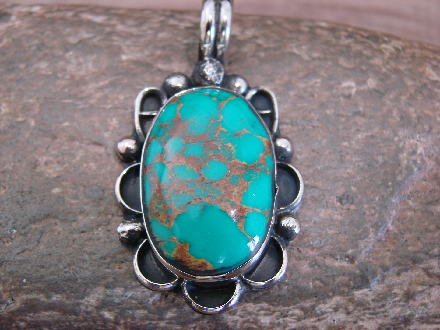 Native American Nickel Silver & Turquoise Howlite Pendant - Cleveland