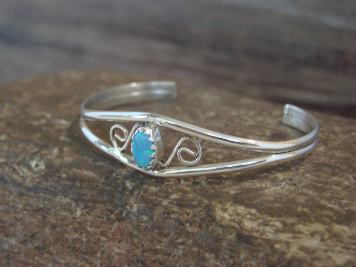 SMALL Navajo Baby / Child Sterling Silver Blue Opal Bracelet by Lincoln