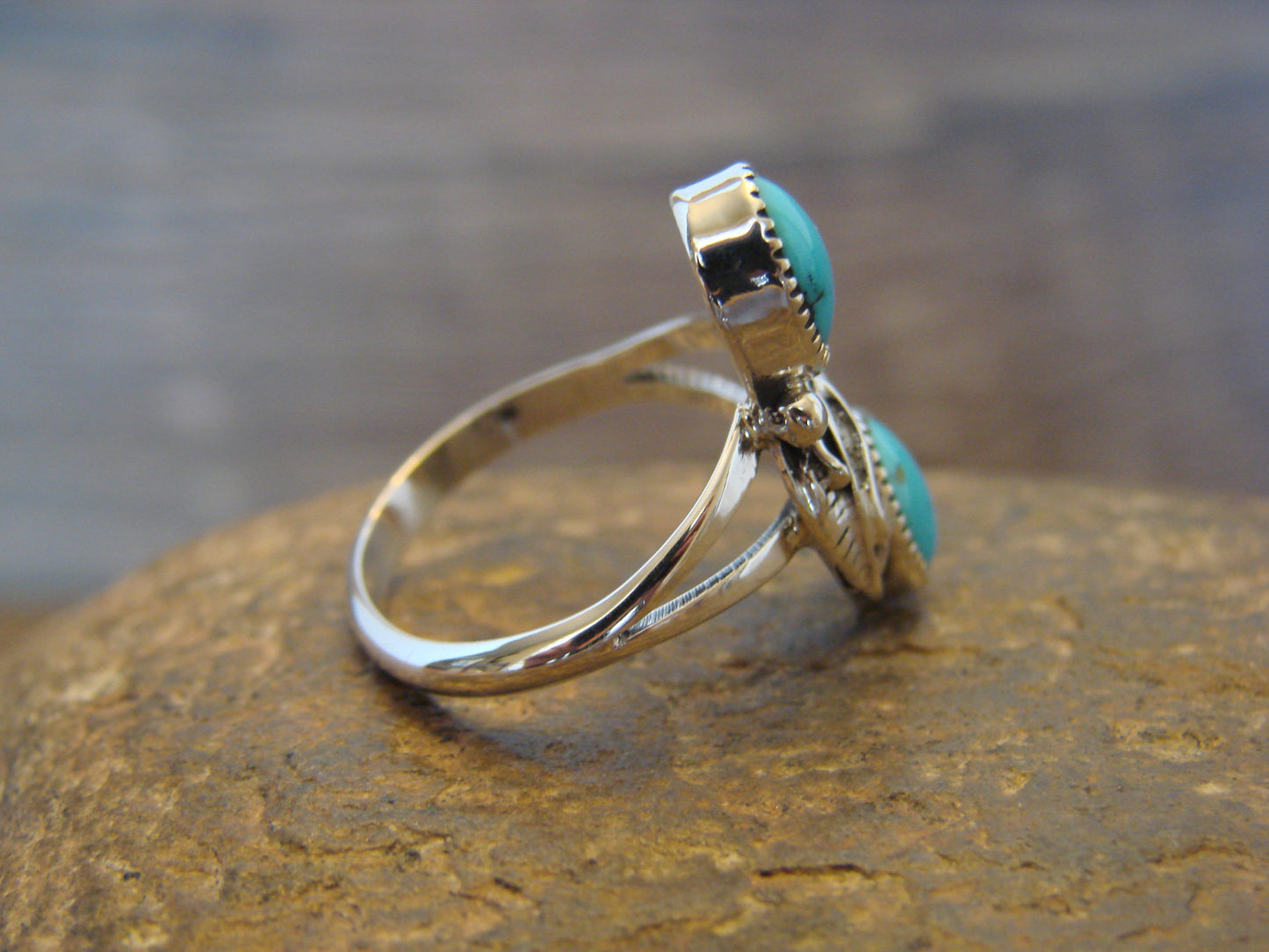 Native American Sterling Silver & Turquoise Feather Ring - Jim - Size 6