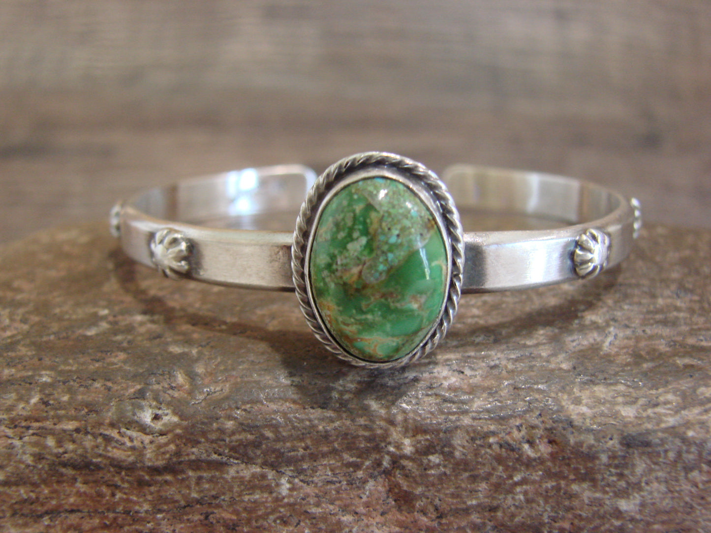 Native American Sterling Silver & Sonoran Turquoise Bracelet Signed SY