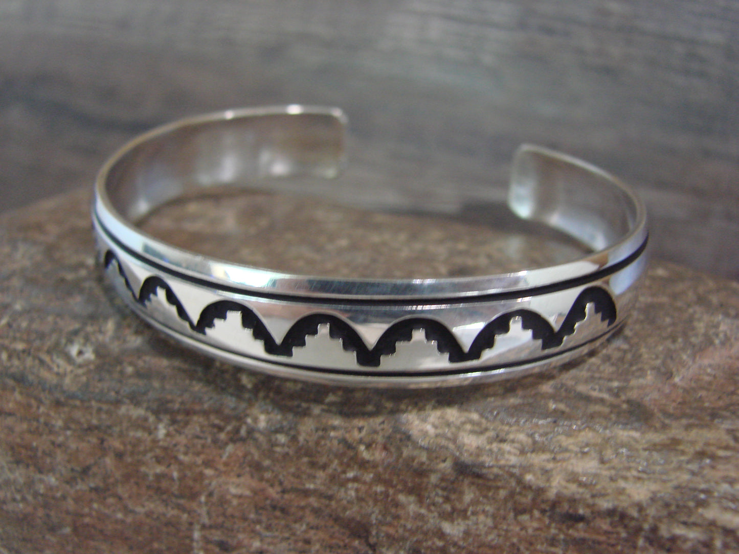 Native American Sterling Silver 3/8" Petroglyph Bracelet by Singer