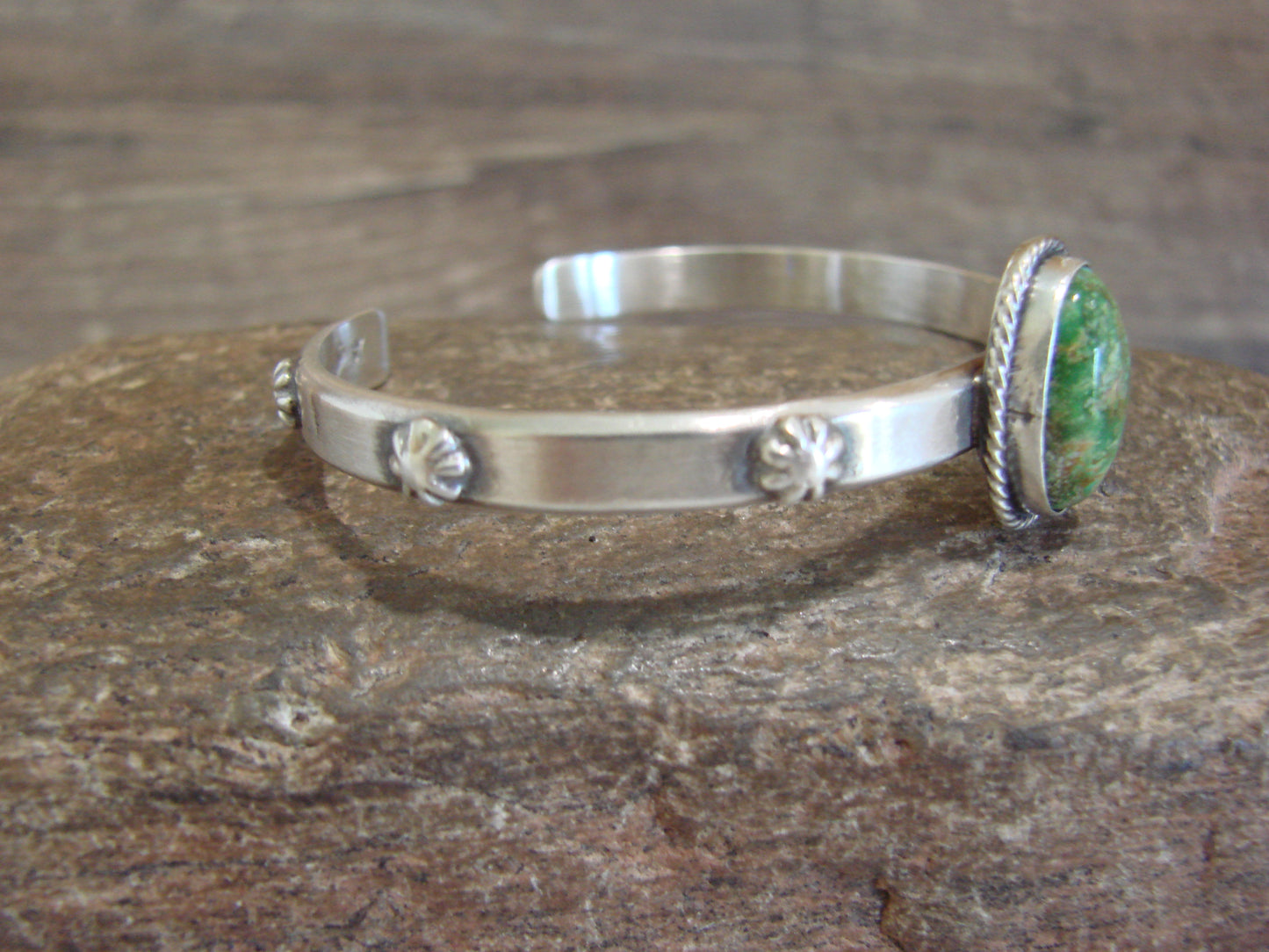 Native American Sterling Silver & Sonoran Turquoise Bracelet Signed SY