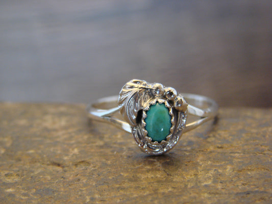 Native American Sterling Silver & Turquoise Feather Ring - Largo - Size 8