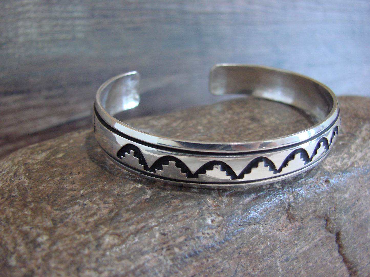 Native American Sterling Silver 3/8" Petroglyph Bracelet by Singer