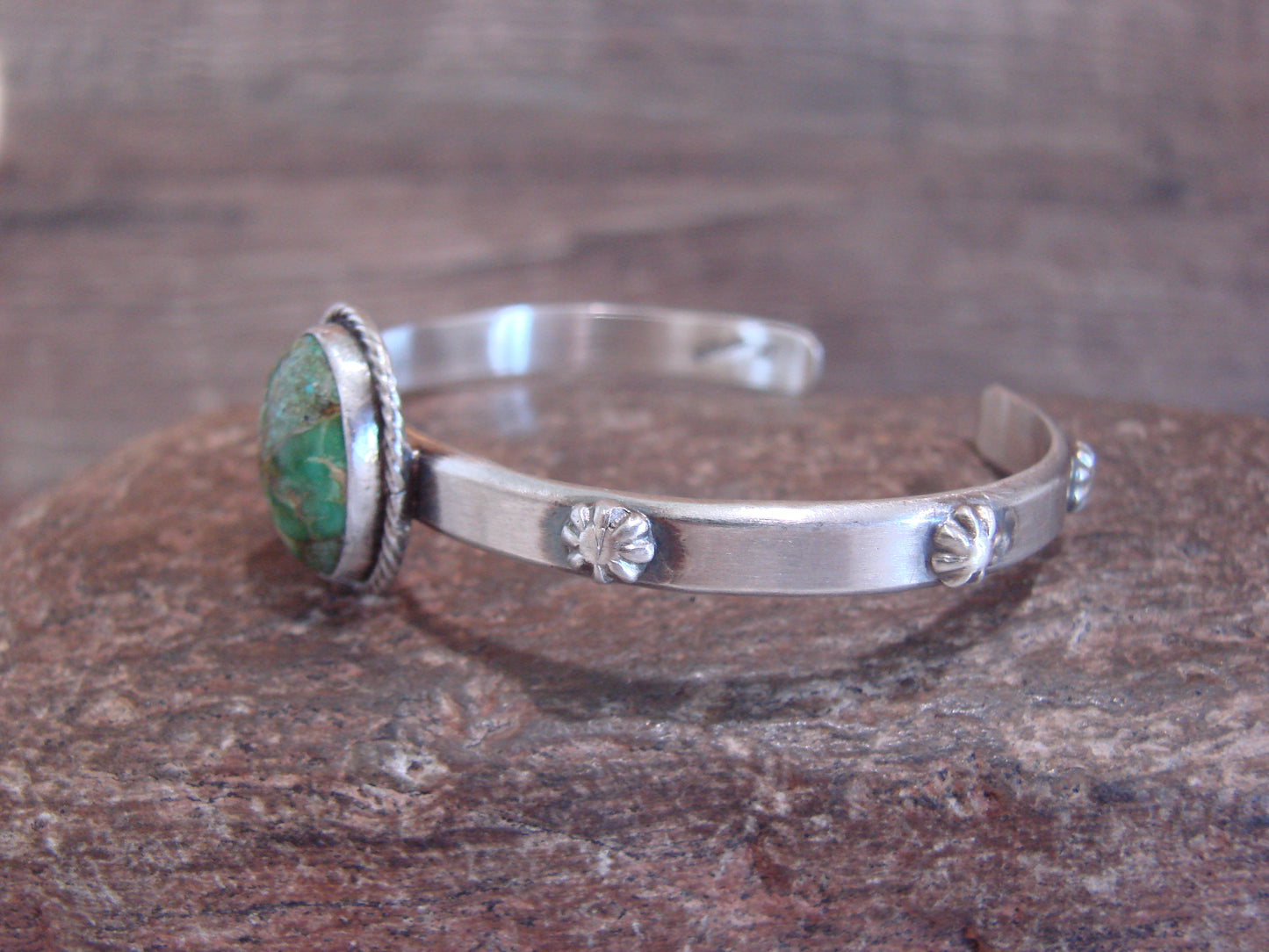 Native American Sterling Silver & Sonoran Turquoise Bracelet Signed SY