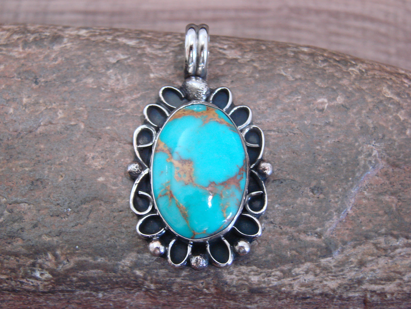 Native American Nickel Silver & Turquoise Howlite Pendant - Cleveland