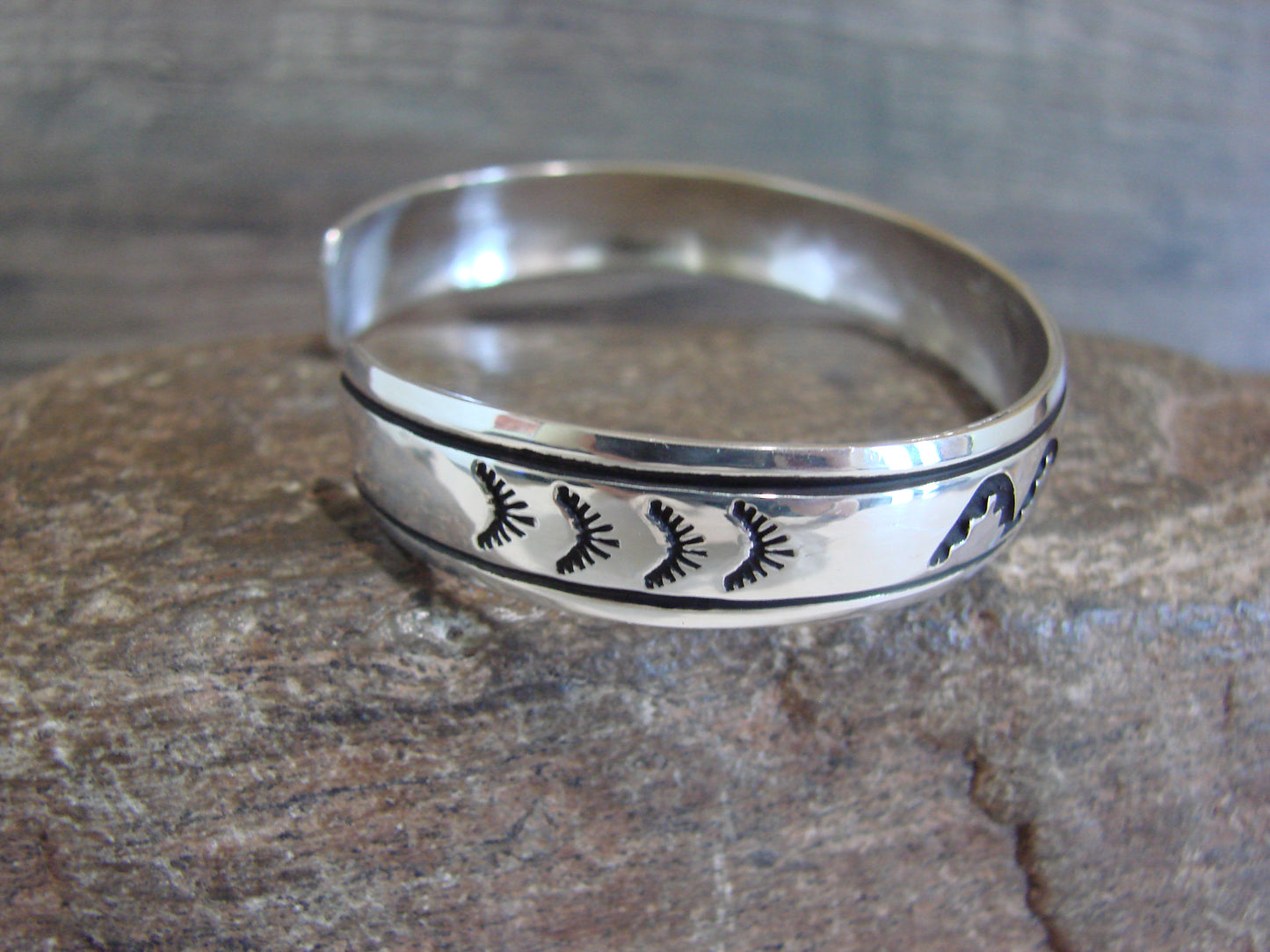 Native American Sterling Silver 3/8" Petroglyph Bracelet by Singer