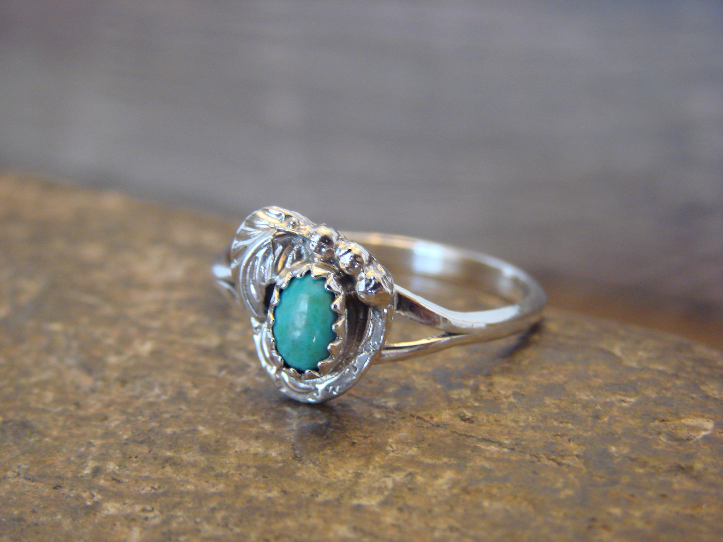 Native American Sterling Silver & Turquoise Feather Ring - Largo - Size 9.5