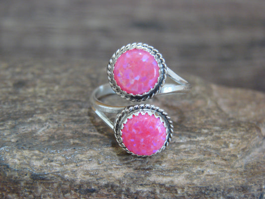 Native American Sterling Silver & Pink Opal Adjustable Ring - E. White