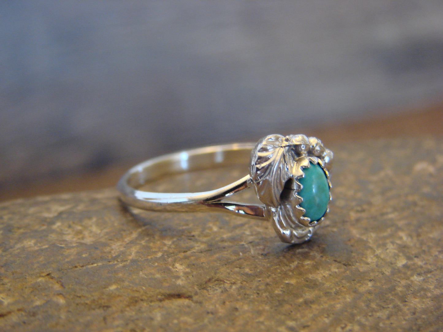 Native American Sterling Silver & Turquoise Feather Ring - Largo - Size 9.5