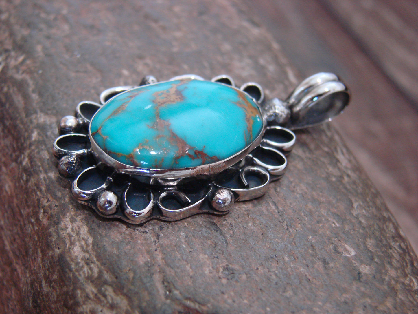 Native American Nickel Silver & Turquoise Howlite Pendant - Cleveland