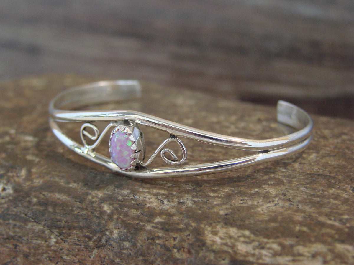 SMALL Navajo Baby / Child Sterling Silver Pink Opal Bracelet by Lincoln