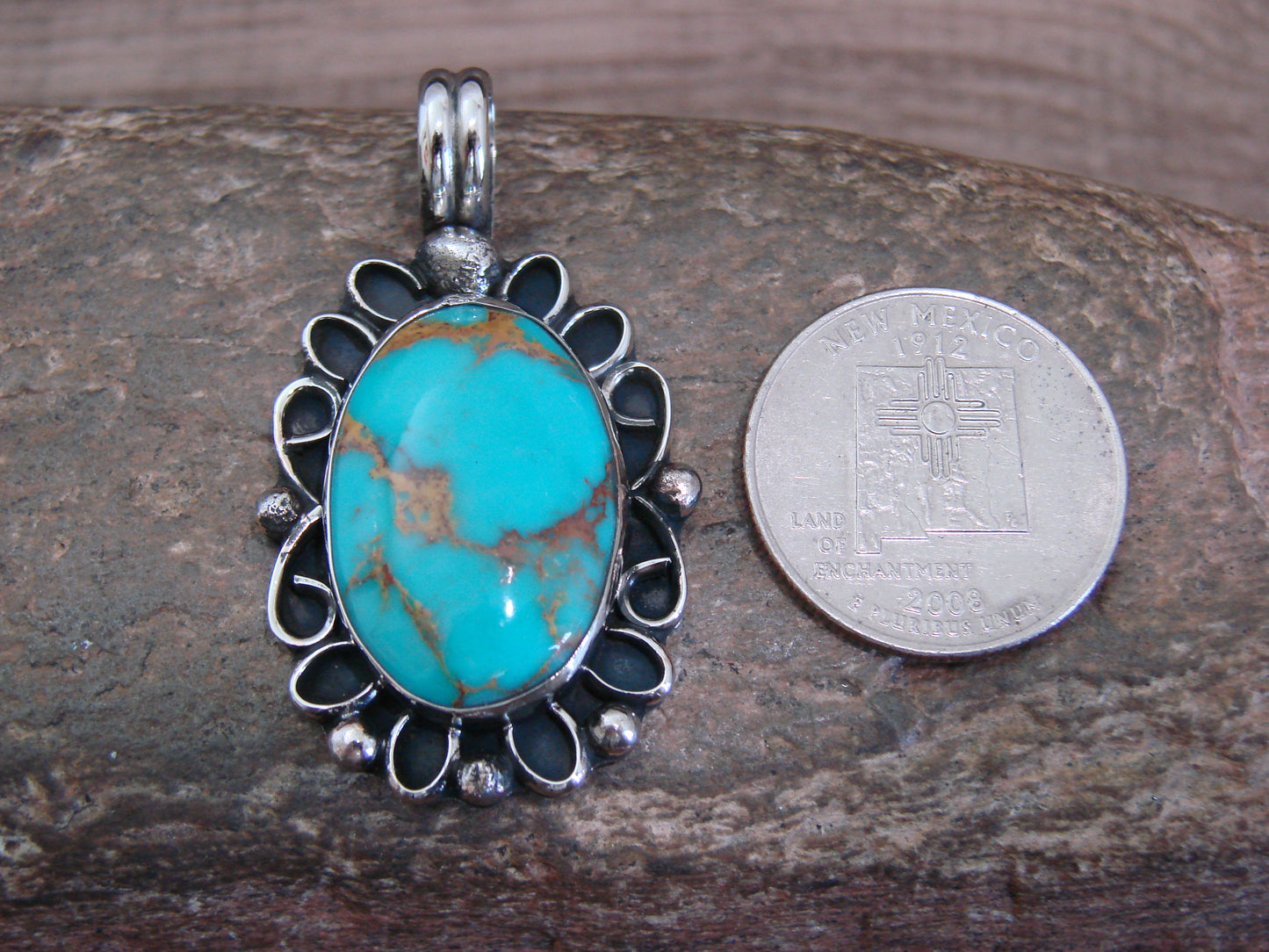 Native American Nickel Silver & Turquoise Howlite Pendant - Cleveland