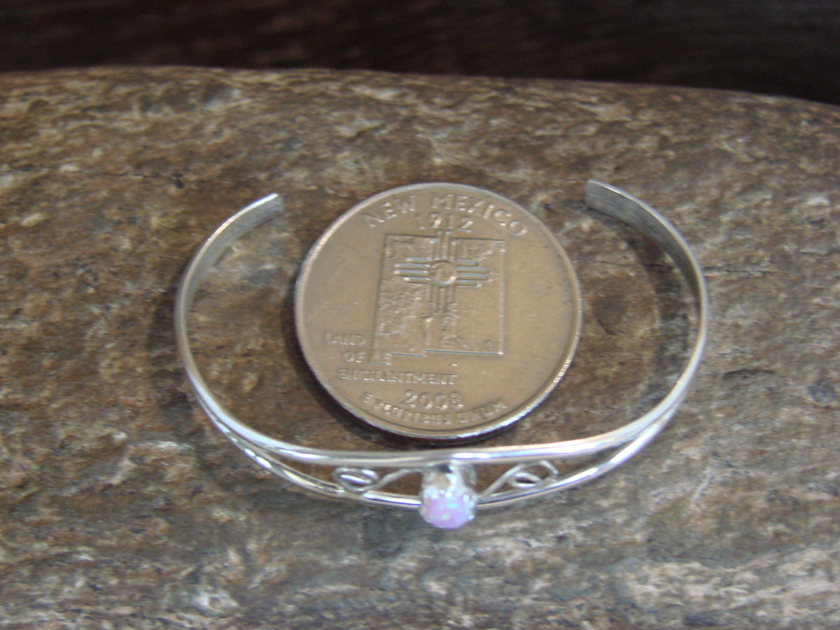 SMALL Navajo Baby / Child Sterling Silver Pink Opal Bracelet by Lincoln