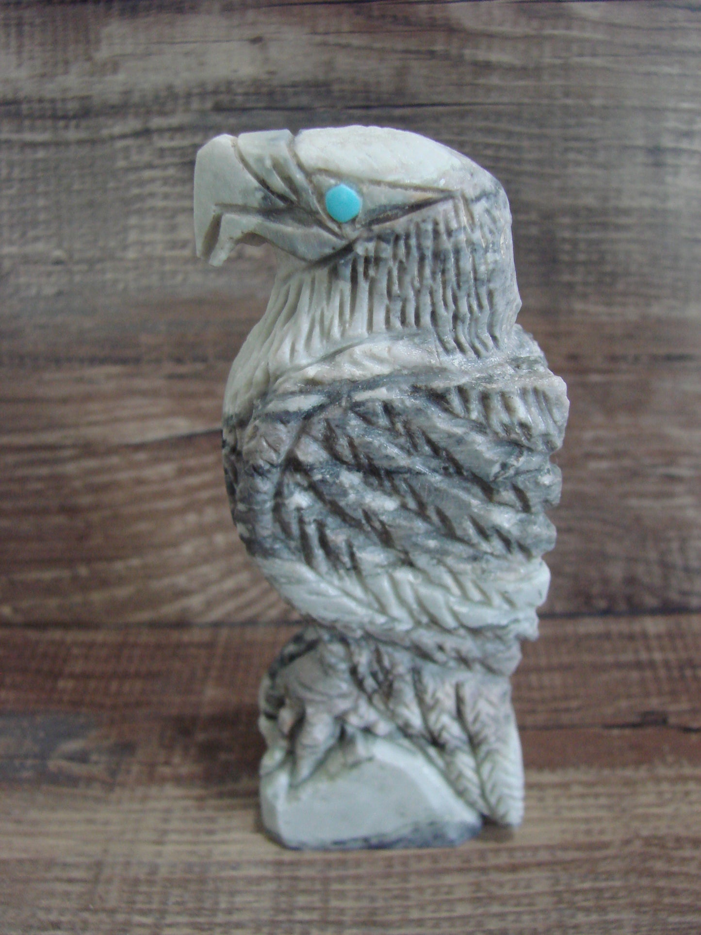 Native American Zuni Hand Carved Eagle Picasso Marble Fetish- Quam