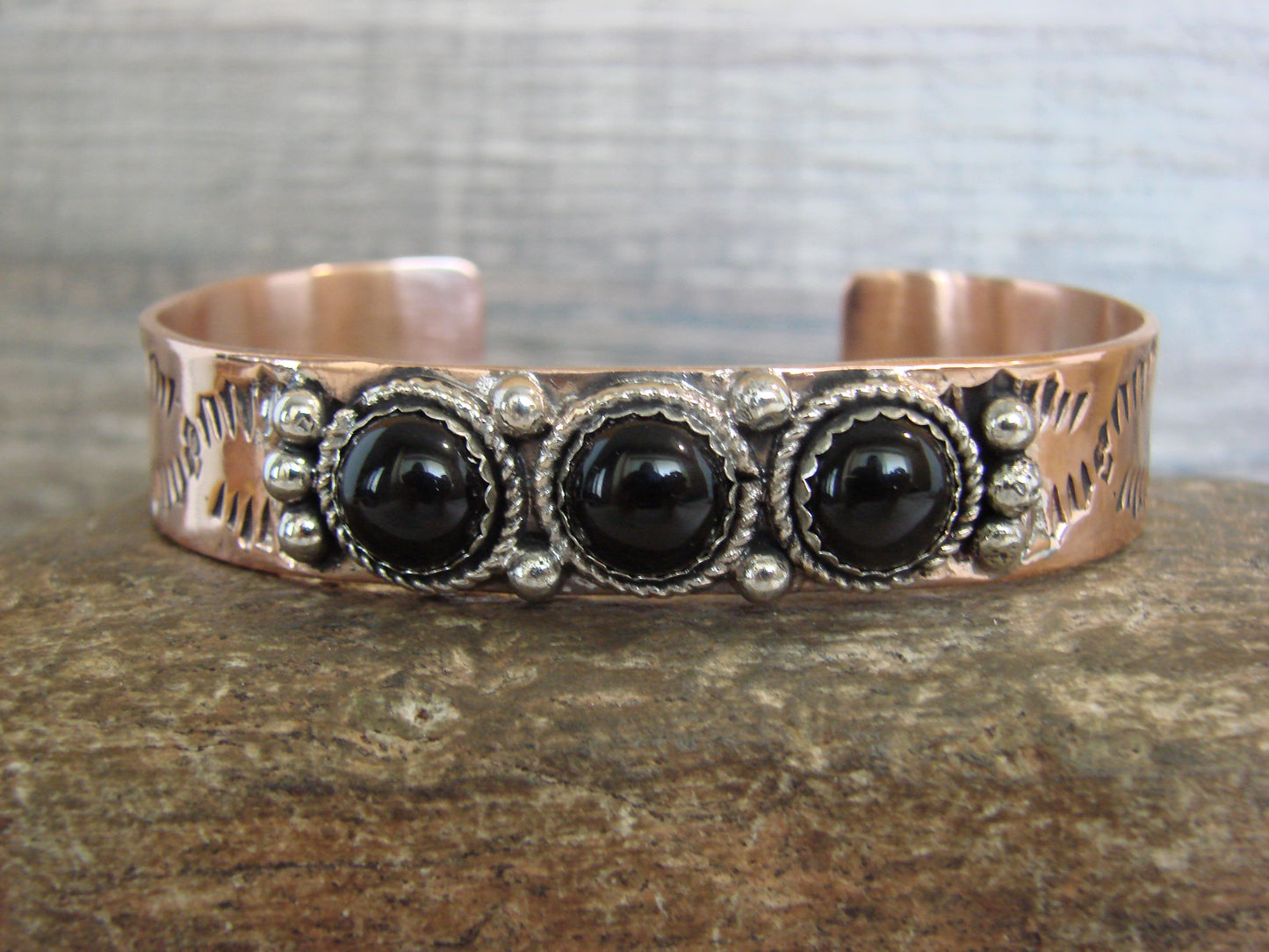 Native American Copper & Onyx Bracelet by Cleveland