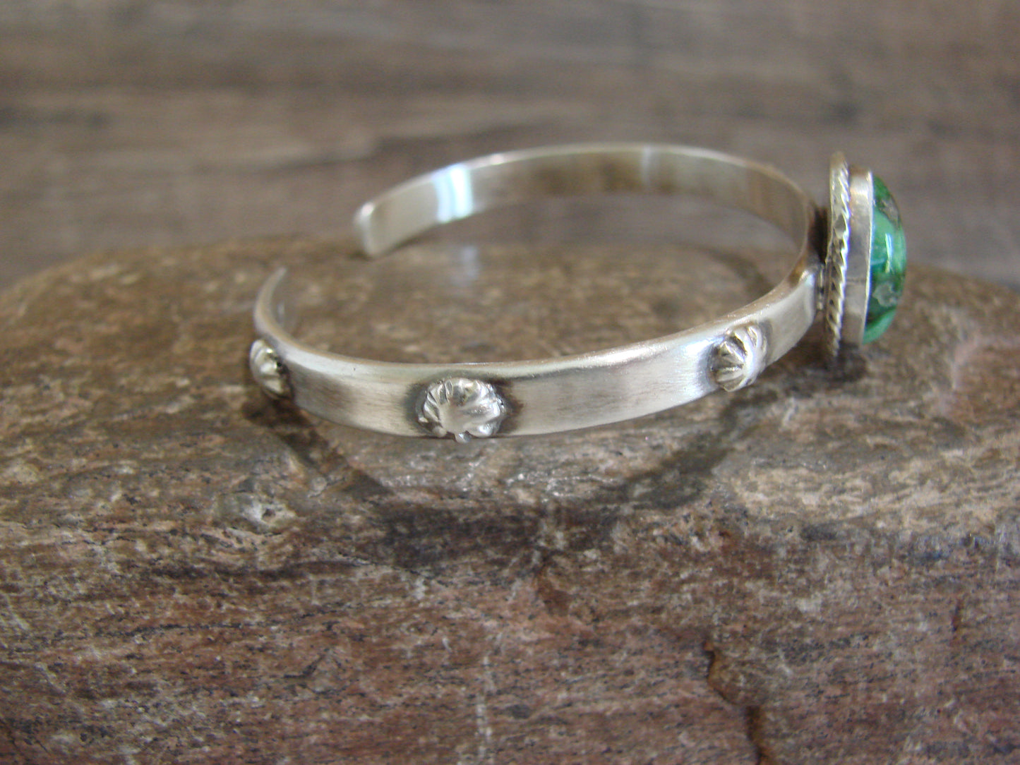 Native American Sterling Silver & Sonoran Turquoise Bracelet Signed SY