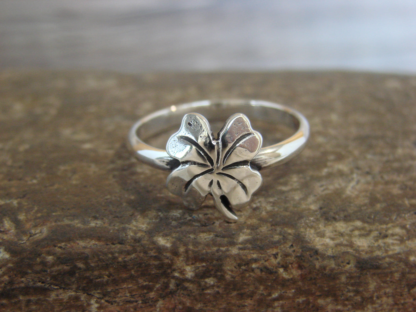 Native American Sterling Silver Lucky 4 Leaf Clover Ring - Coho - Size 5