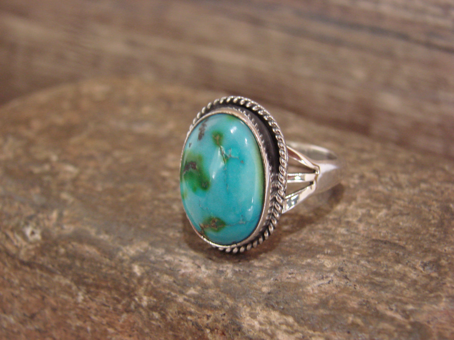 Native American Sterling Silver & Sonoran Turquoise Ring by Saunders - Size 8